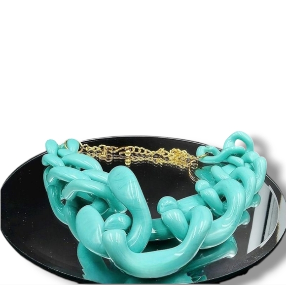 Vintage Chunky KJL Kenneth Jay Lane Turquoise Statement Chain Link Necklace - Picture 4 of 6